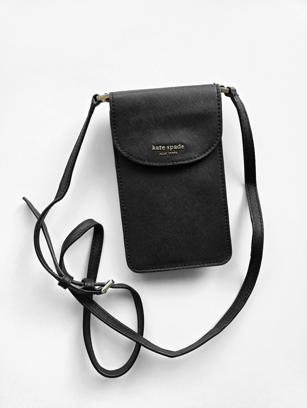 KATE SPADE Black Cameron North South Leather Flap Crossbody Phone Bag